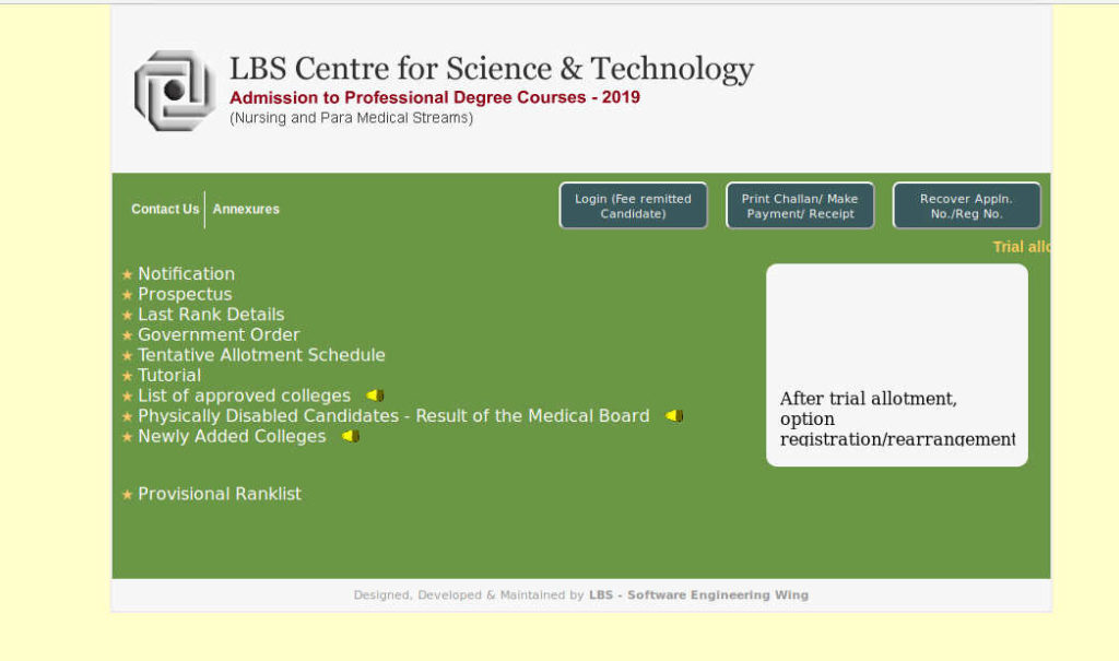 Kerala LBS Paramedical/BSc Nursing First Allotment 2019