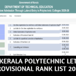 Kerala Polytechnic LET Provisional Rank List to be published on June 3rd 2025.